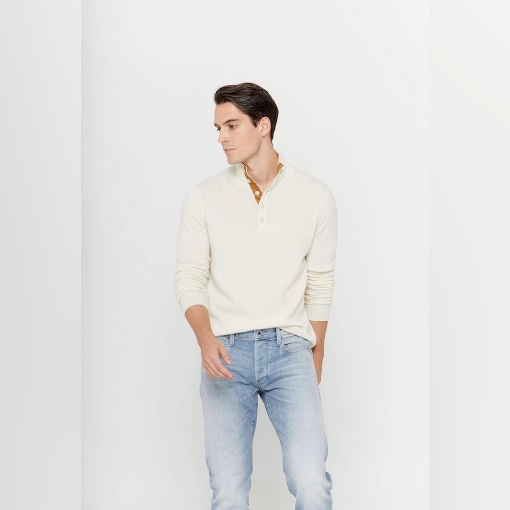 State Cashmere Men's Button Up 100% Pure Cashmere Polo Quarter Collar Pullover - Picture 5 of 9